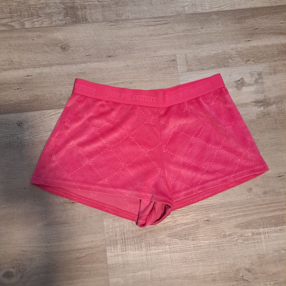 Juicy Couture Size Medium Sleep Shorts‎ Pajama Bottoms Pink Logo Soft Velour